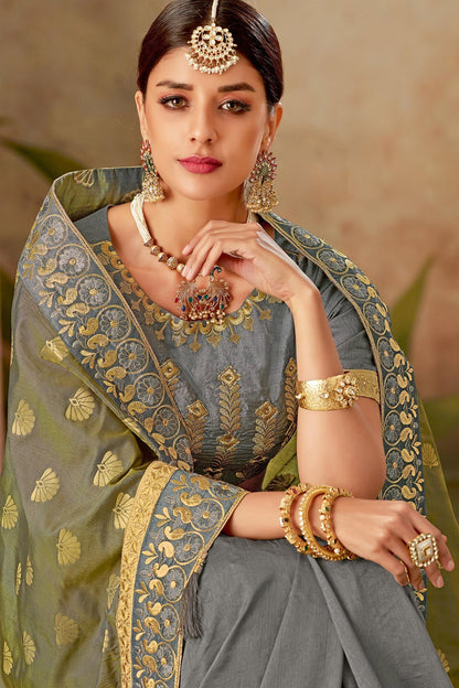 Gray Silk Saree with Silk Blouse