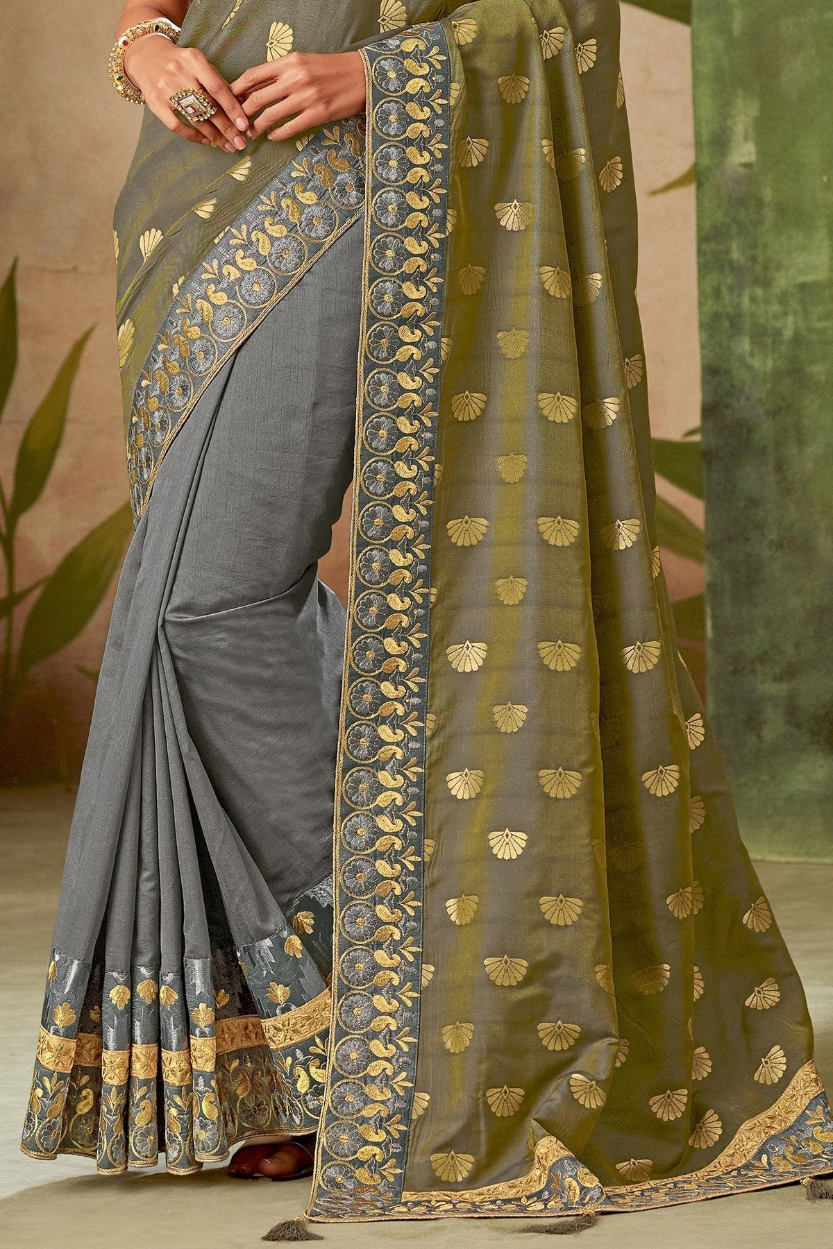 Gray Silk Saree with Silk Blouse