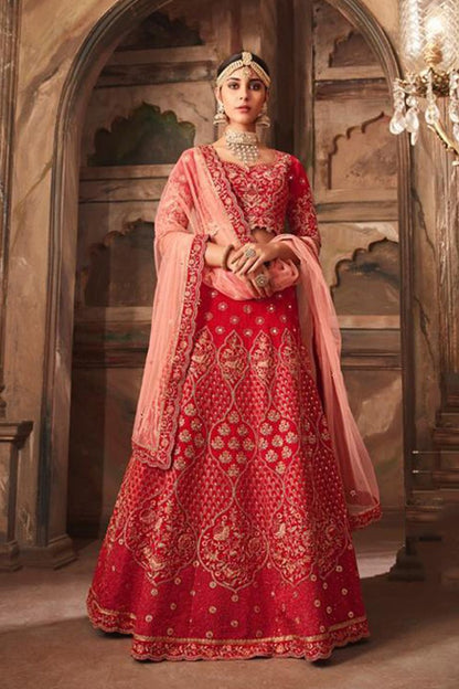 Gorgeous Candy Red Silk Lehenga Set