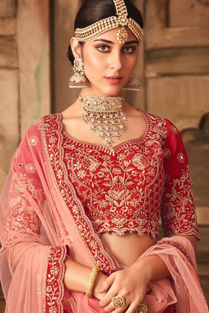 Gorgeous Candy Red Silk Lehenga Set