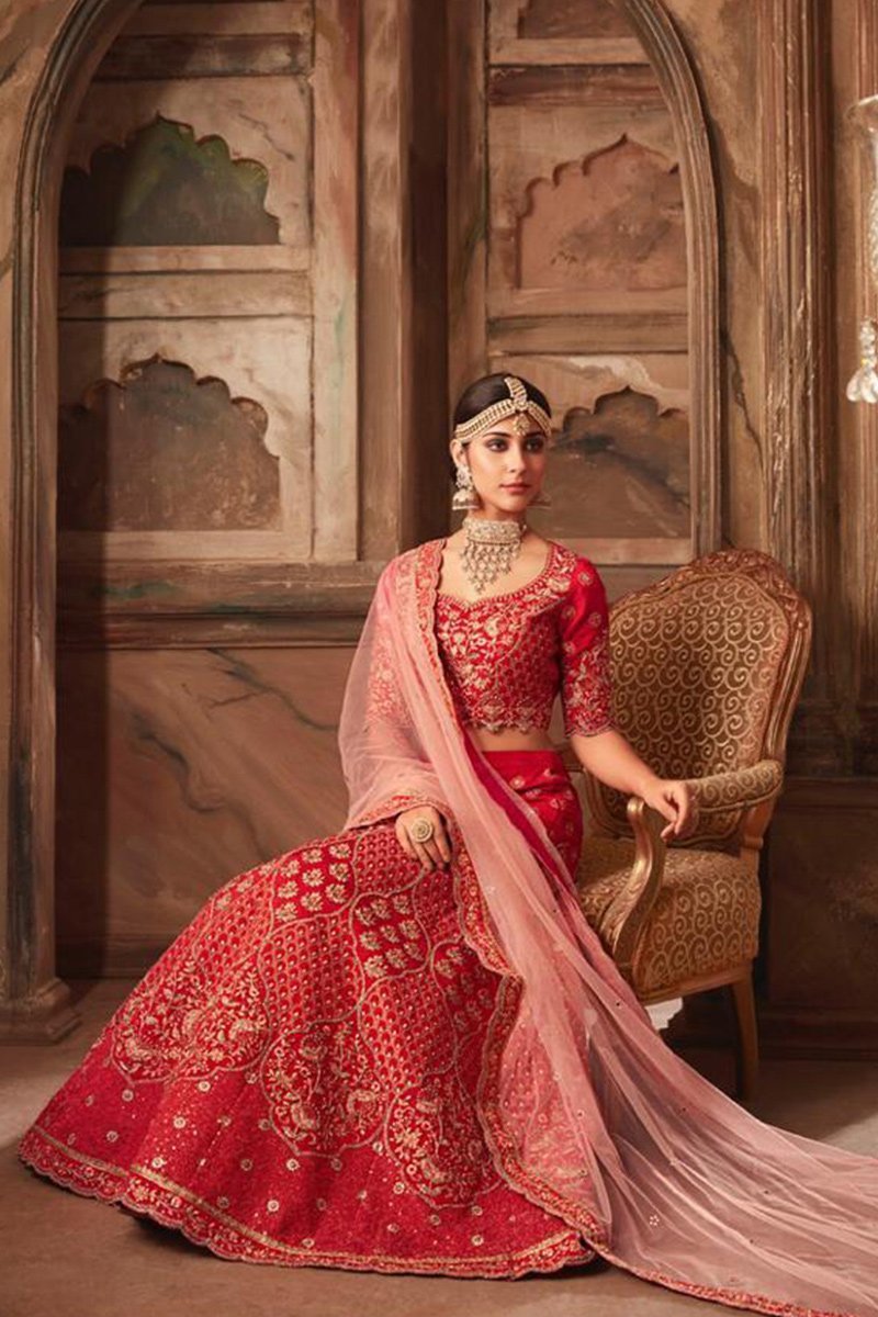 Gorgeous Candy Red Silk Lehenga Set