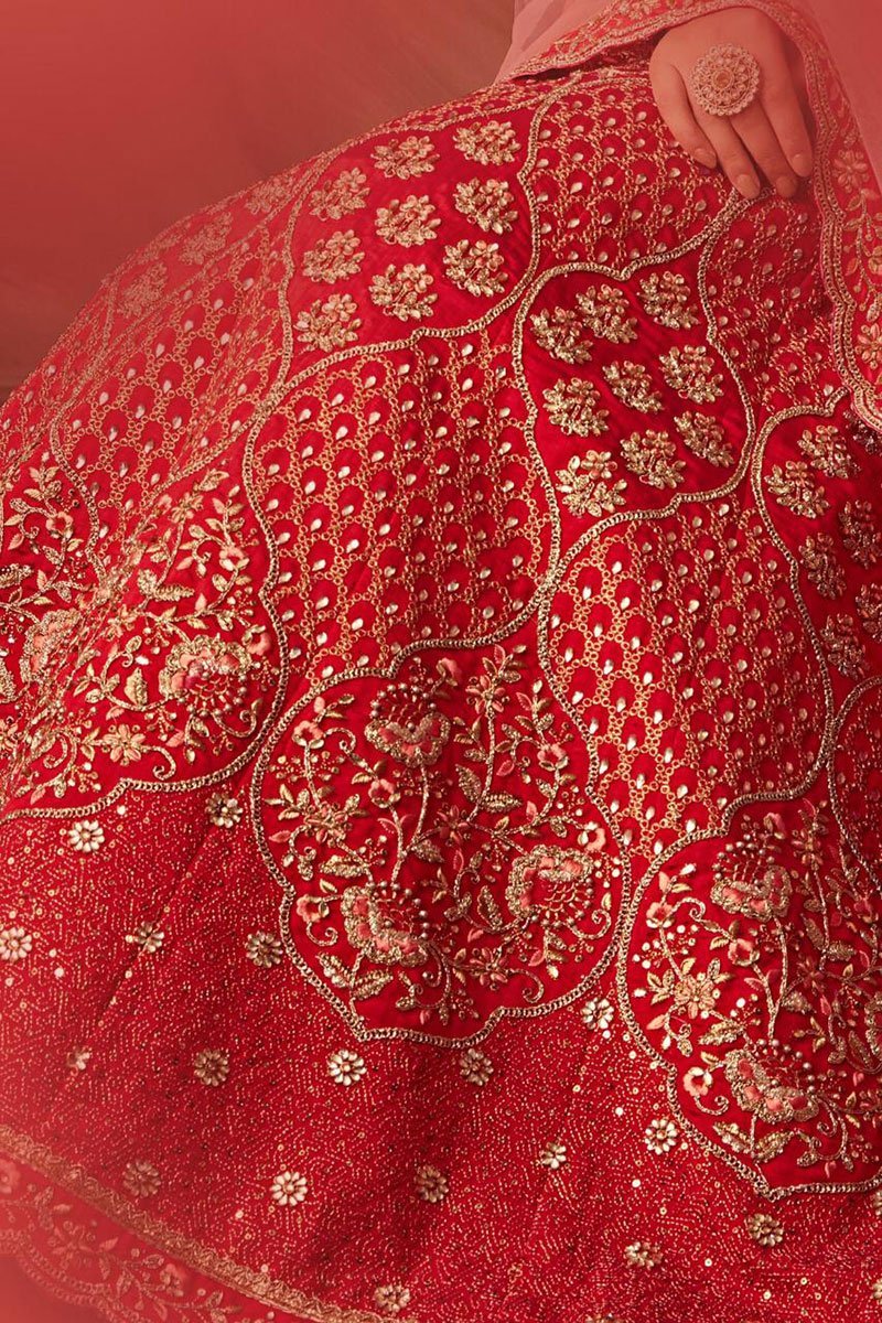 Gorgeous Candy Red Silk Lehenga Set