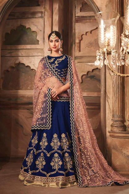Pretty Navy-Blue Silk Lehenga Set
