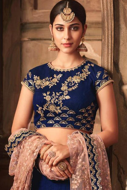 Pretty Navy-Blue Silk Lehenga Set