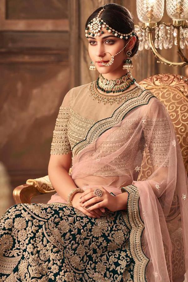 Mid-night Green Silk Lehenga Set