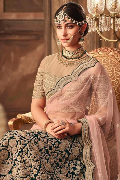 Mid-night Green Silk Lehenga Set