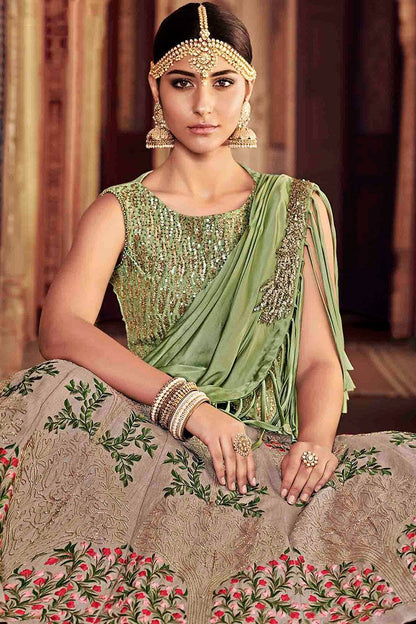 Fern Green and Peanut colored Party Wear Lehenga Set