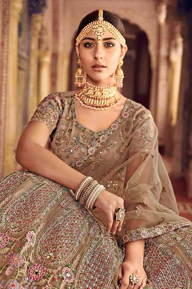 Gray Colored Party Wear Lehenga Set