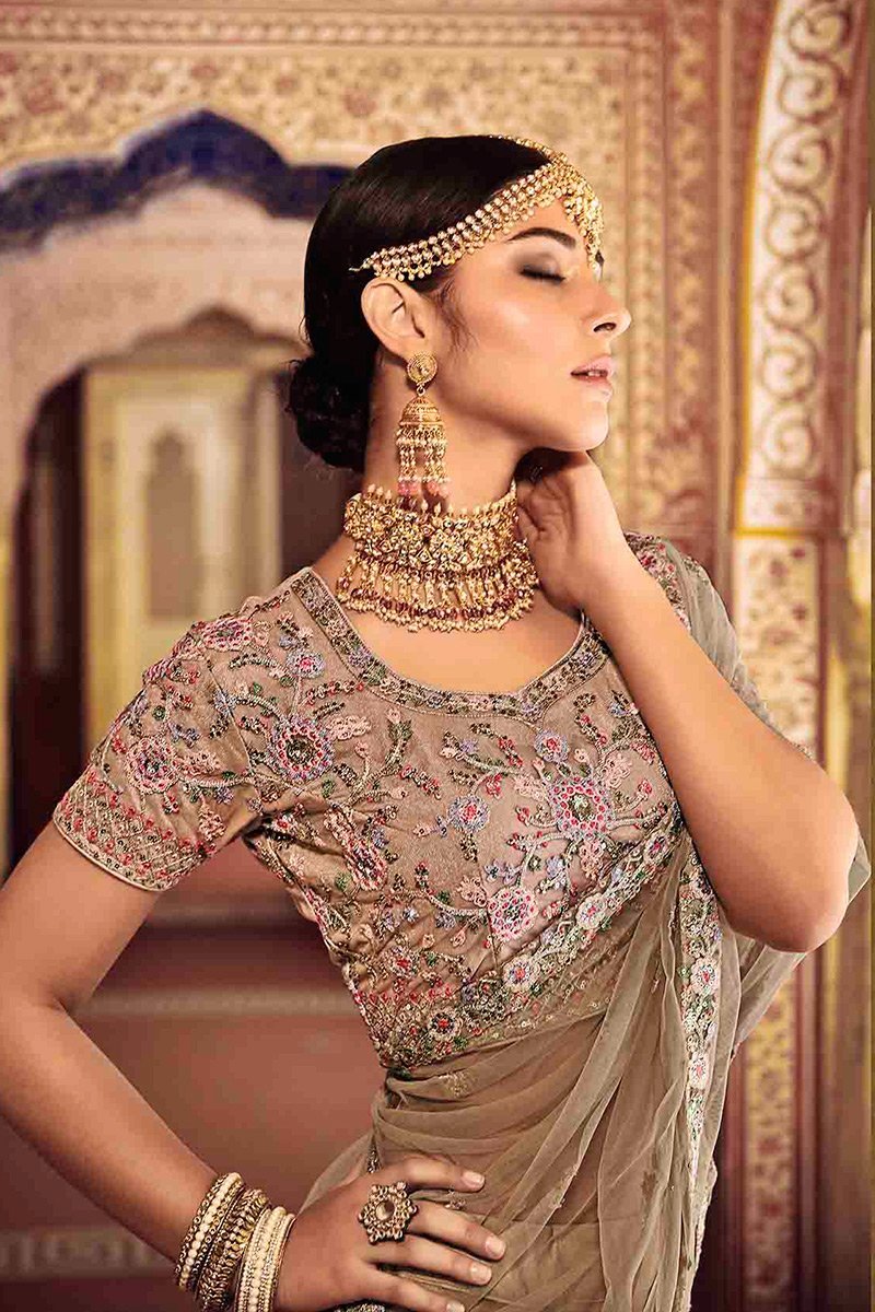 Gray Colored Party Wear Lehenga Set