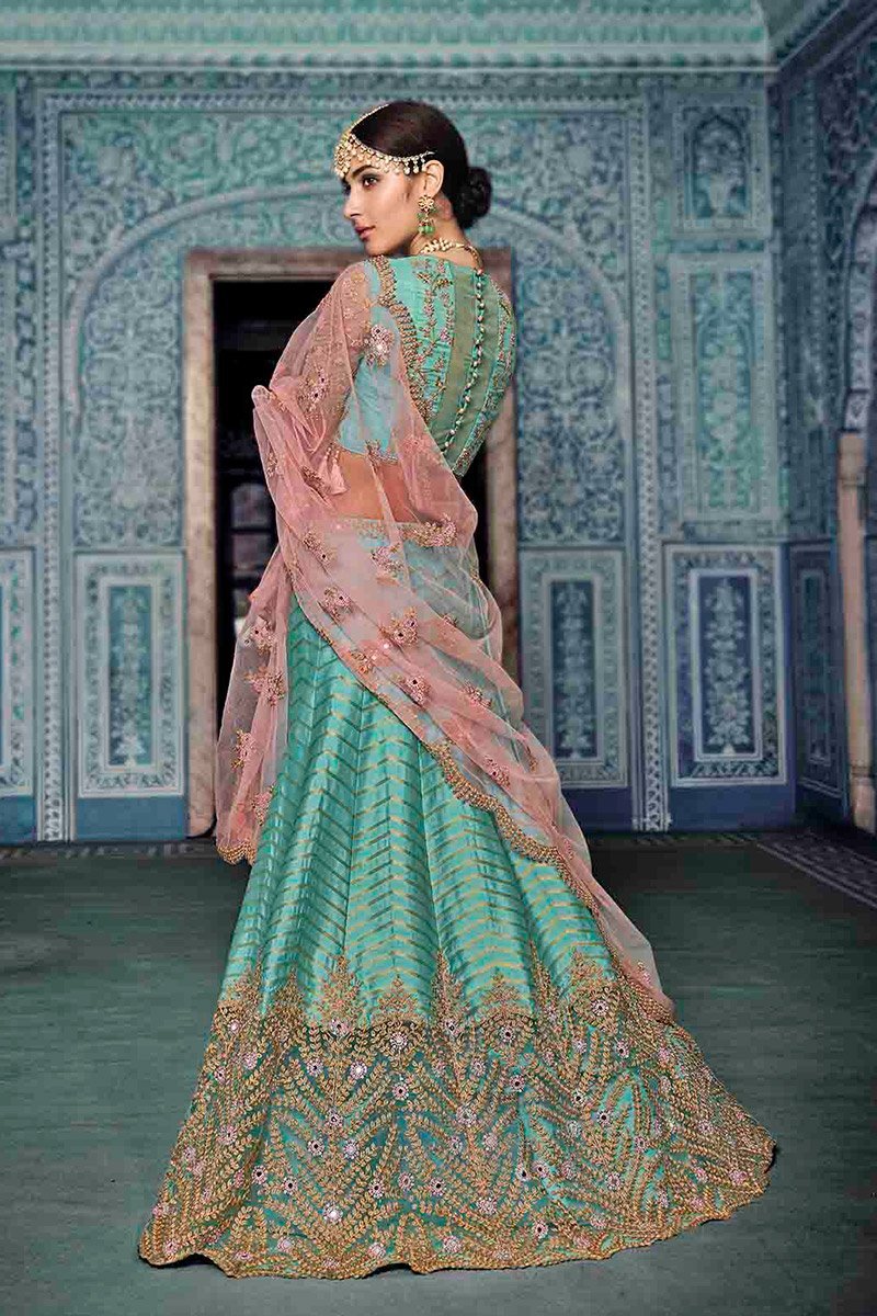 Turquoise Blue Colored Party Wear Lehenga Set
