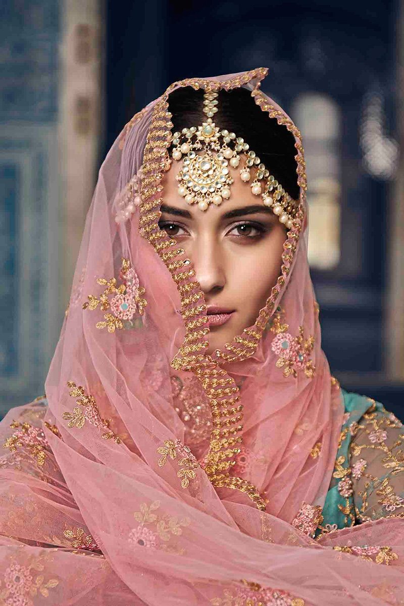 Turquoise Blue Colored Party Wear Lehenga Set