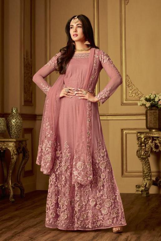 Pink Blush Straight Cut Embroidered Anarkali Suit