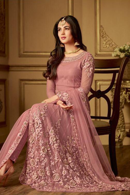 Pink Blush Straight Cut Embroidered Anarkali Suit