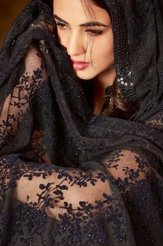 Dark Blue Minimalist Embroidered Flared Anarkali Suit
