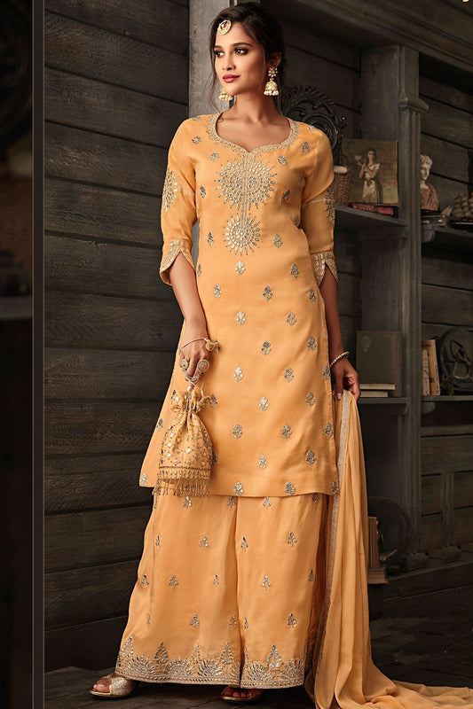 Mango Embroidered Party Wear Palazzo Suit