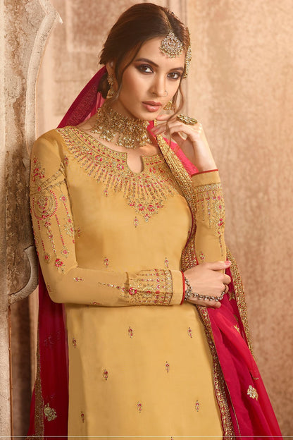 Marigold and Hot Pink Georgette Palazzo Suit