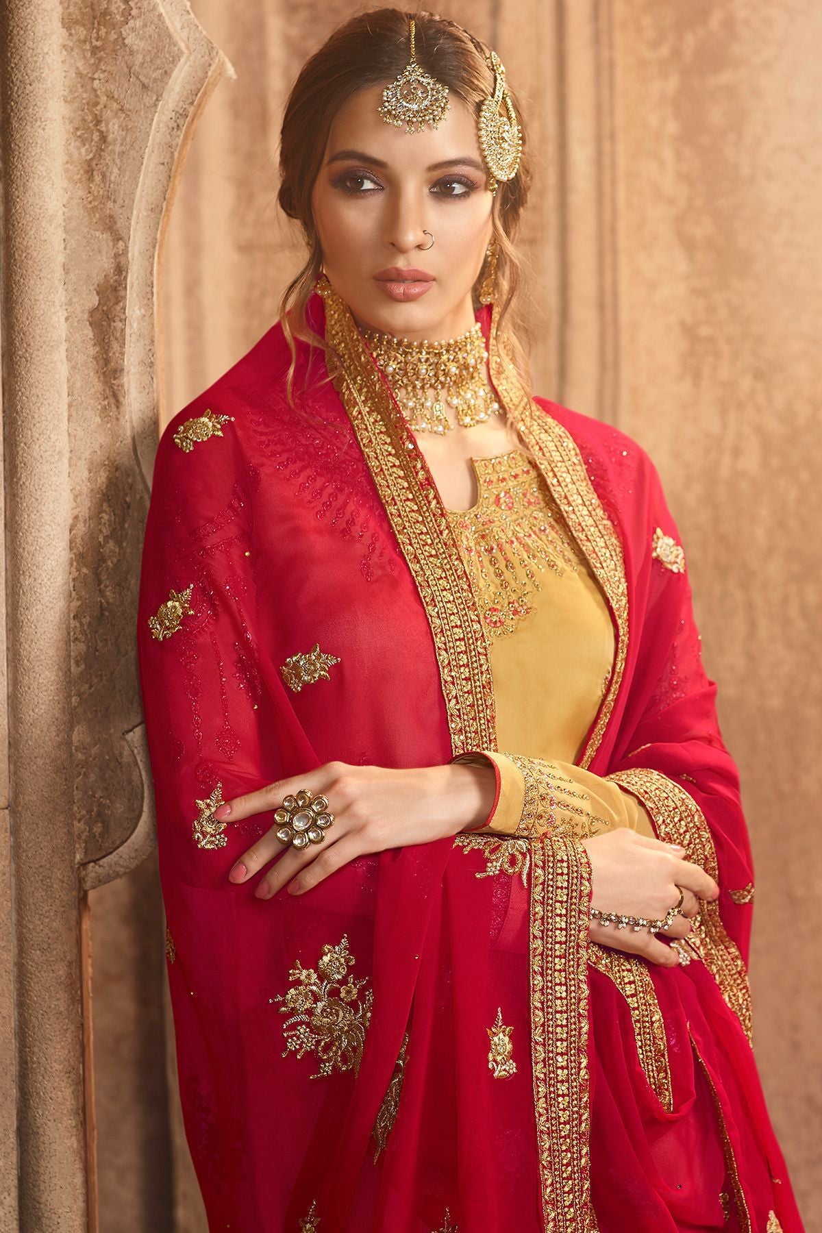 Marigold and Hot Pink Georgette Palazzo Suit