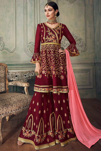 Maroon Designer Gharara Style Suit