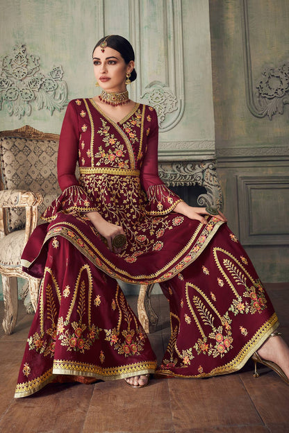Maroon Designer Gharara Style Suit