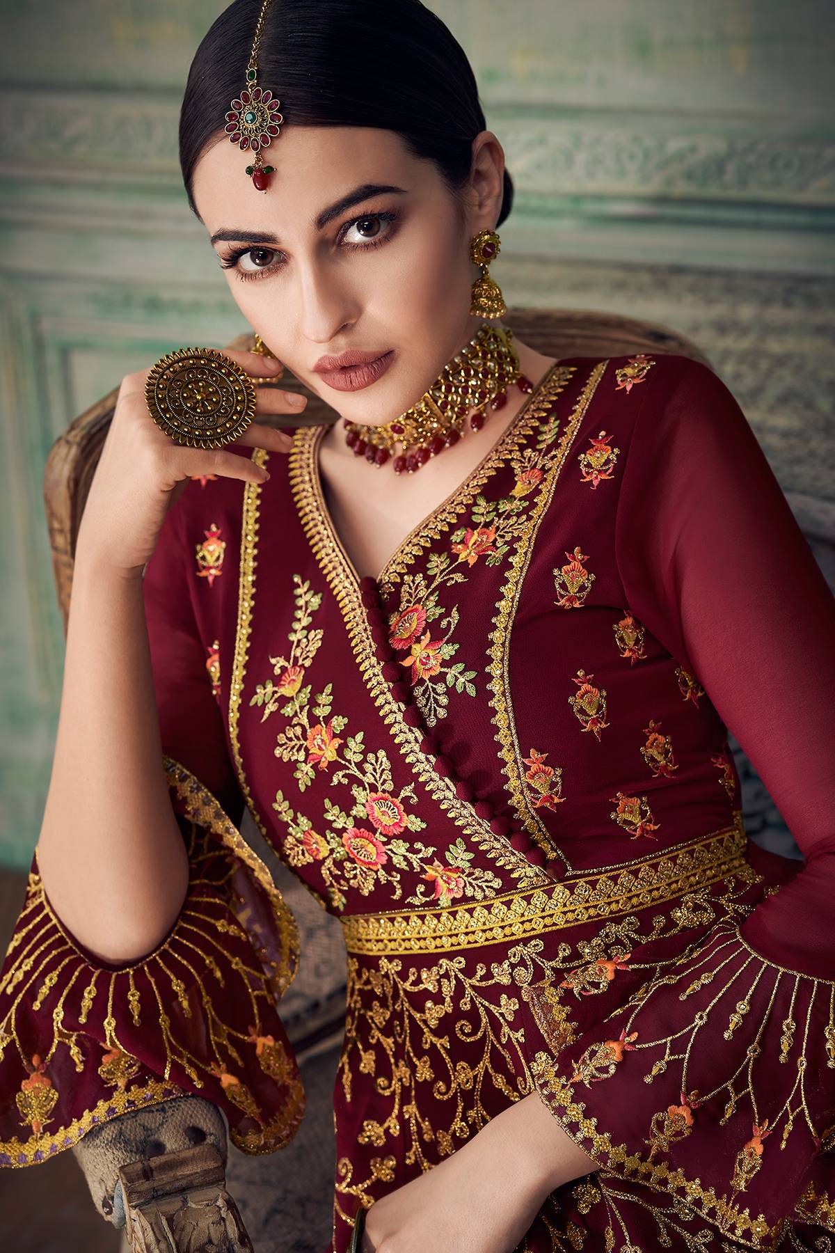 Maroon Designer Gharara Style Suit