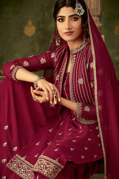 Maroon Designer Sharara Suit With Koti