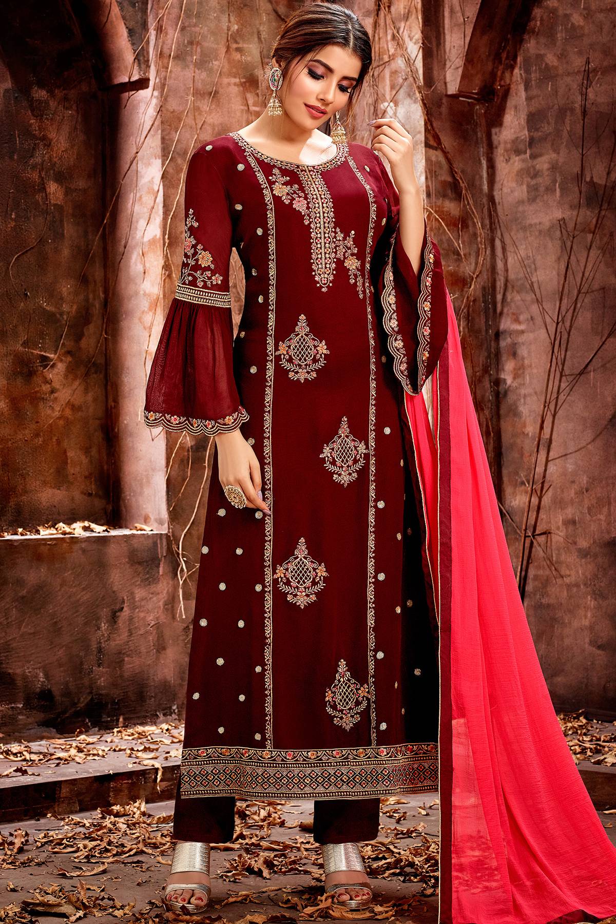 Maroon Designer Straight Cut Suit