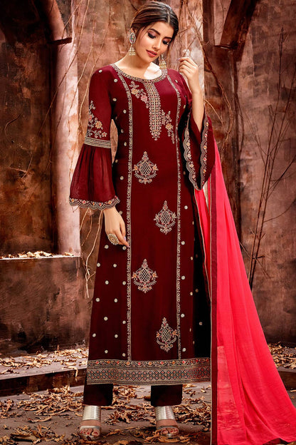 Maroon Designer Straight Cut Suit