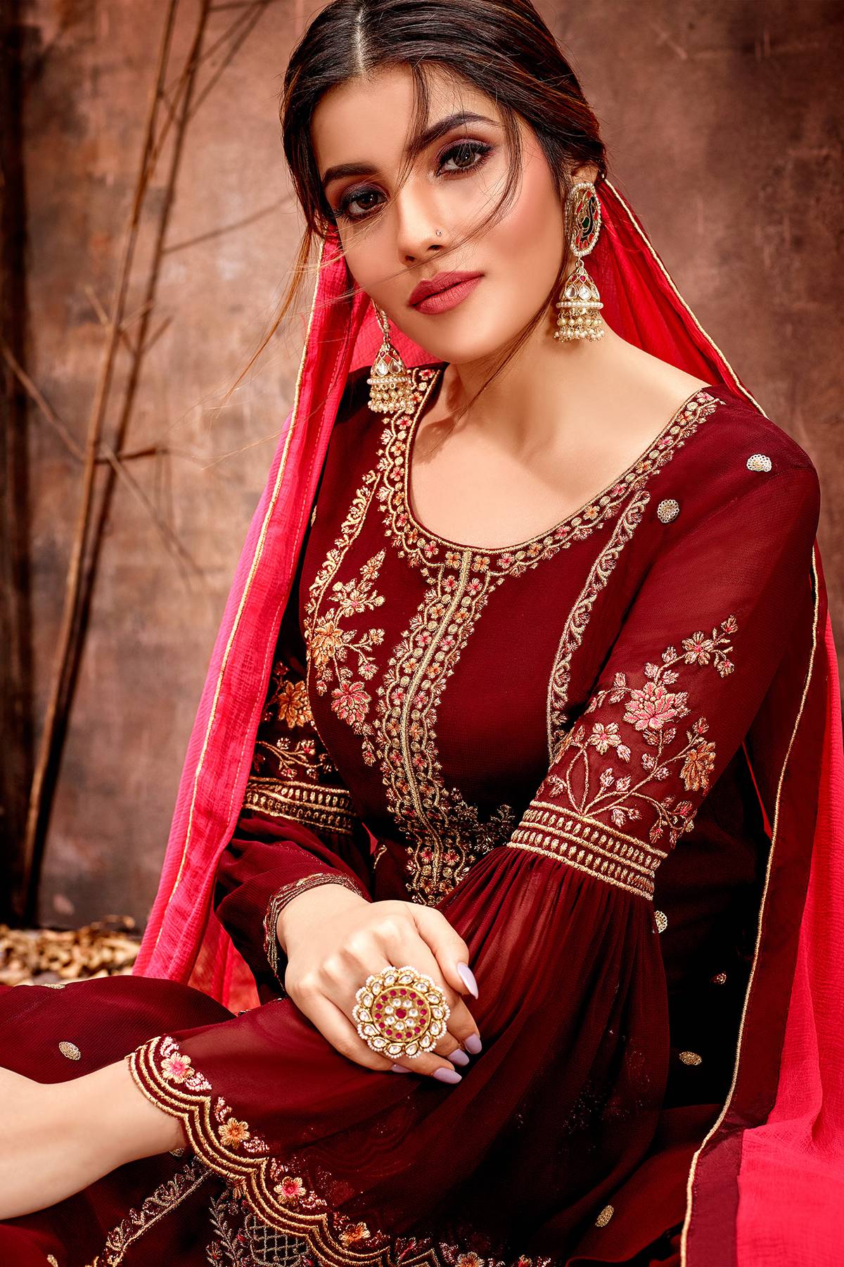 Maroon Designer Straight Cut Suit