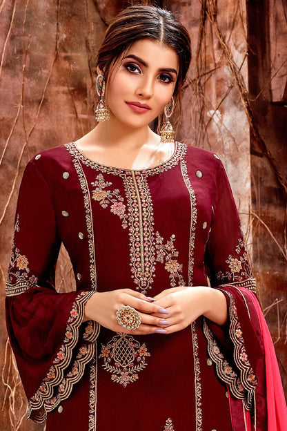 Maroon Designer Straight Cut Suit