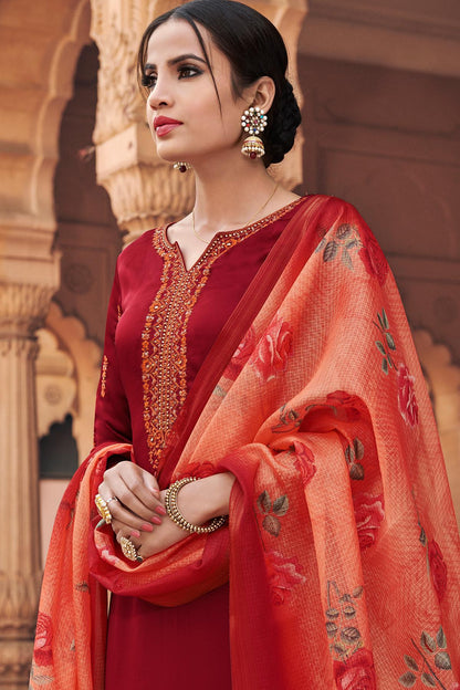 Maroon Traditional Party Wear Palazzo Suit