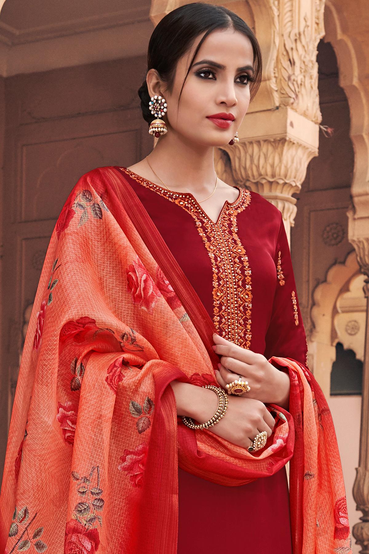 Maroon Traditional Party Wear Palazzo Suit