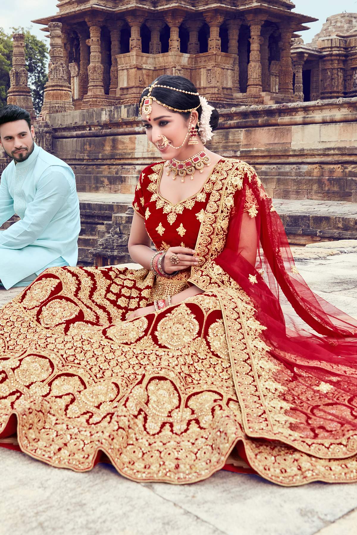 Maroon Velvet Bridal Lehenga Choli