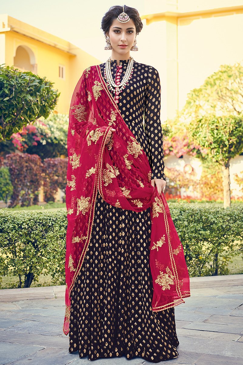 Indigo Blue Embroidered Party Wear Anarkali Suit
