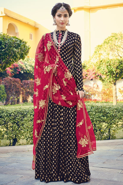 Indigo Blue Embroidered Party Wear Anarkali Suit