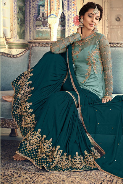 Blue and Green Party Wear Sharara suit