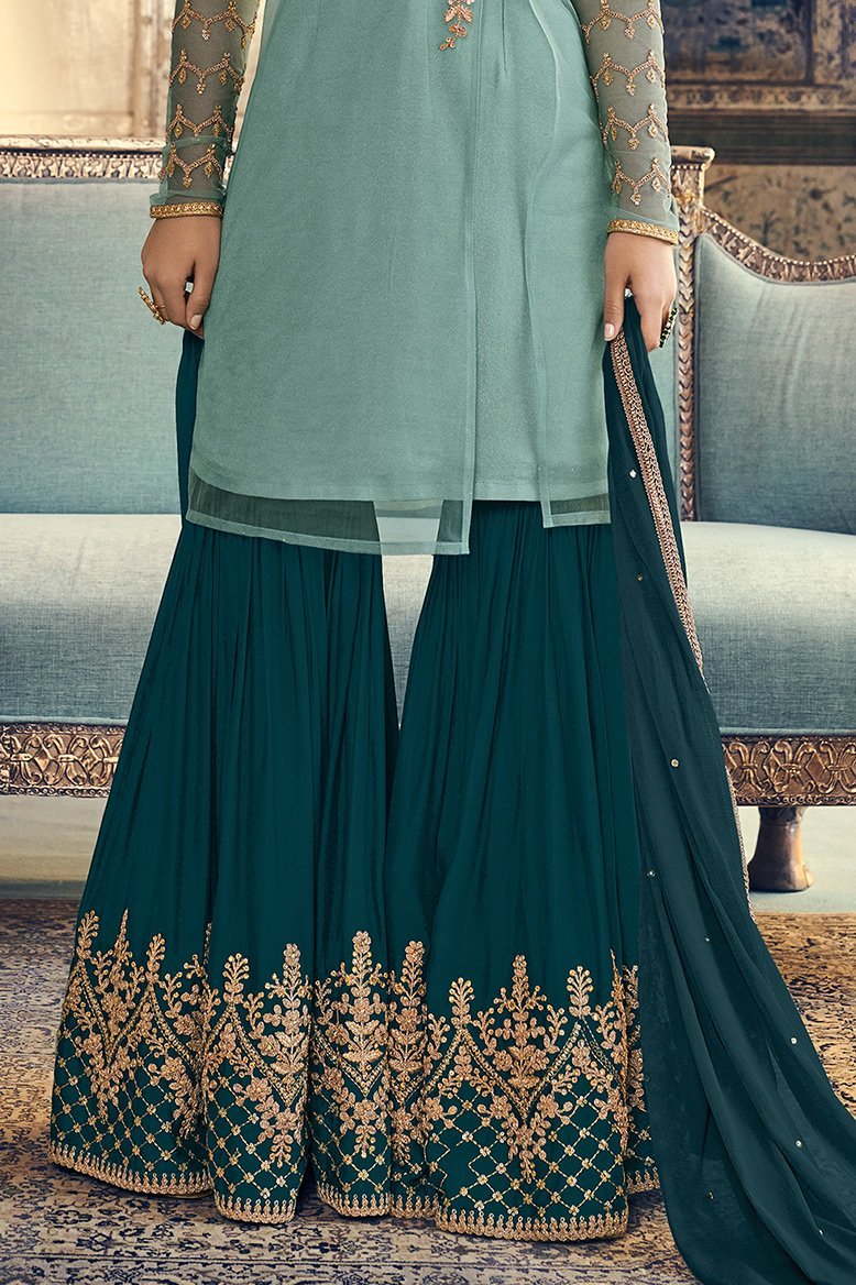 Blue and Green Party Wear Sharara suit
