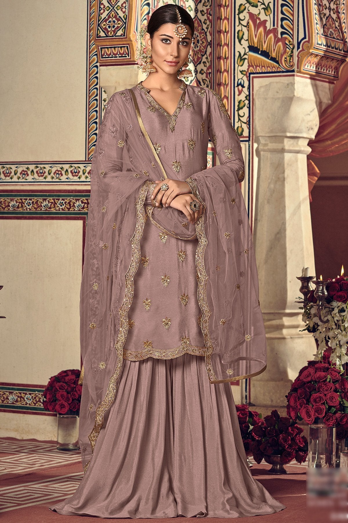 Gray Party Wear Sharara suit