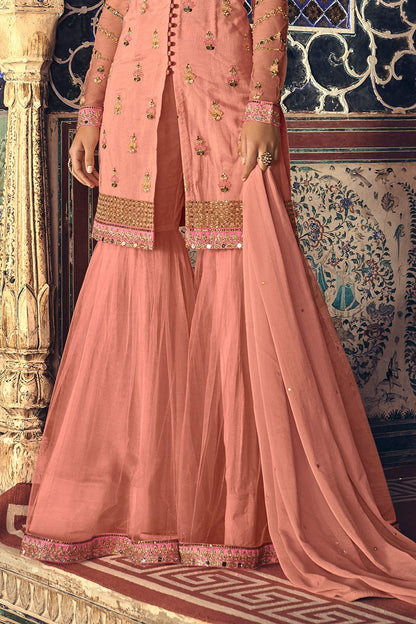 Peach Pink Party Wear Sharara suit