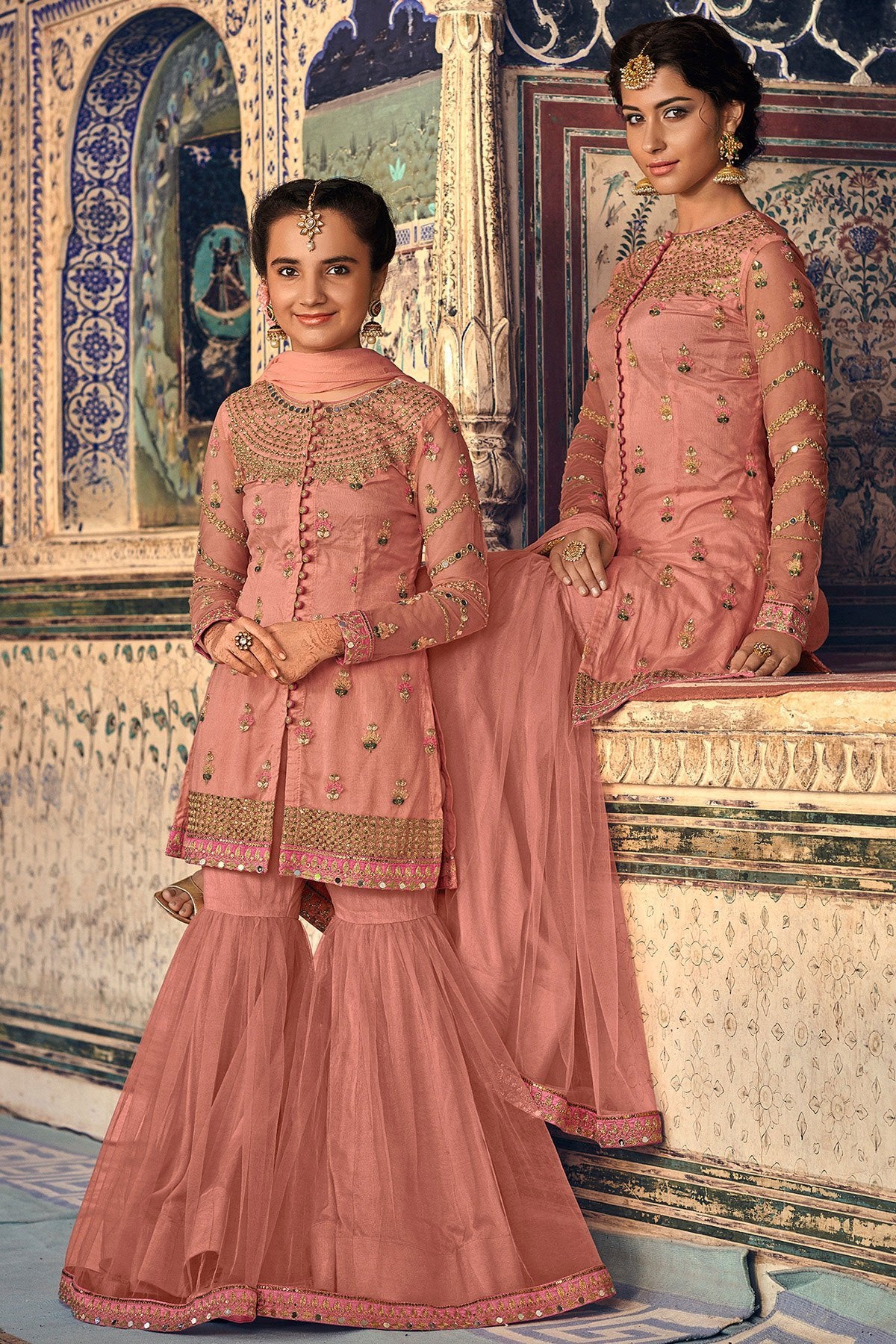 Peach Pink Party Wear Sharara suit