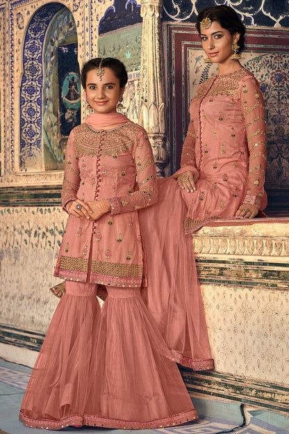 Peach Pink Party Wear Sharara suit