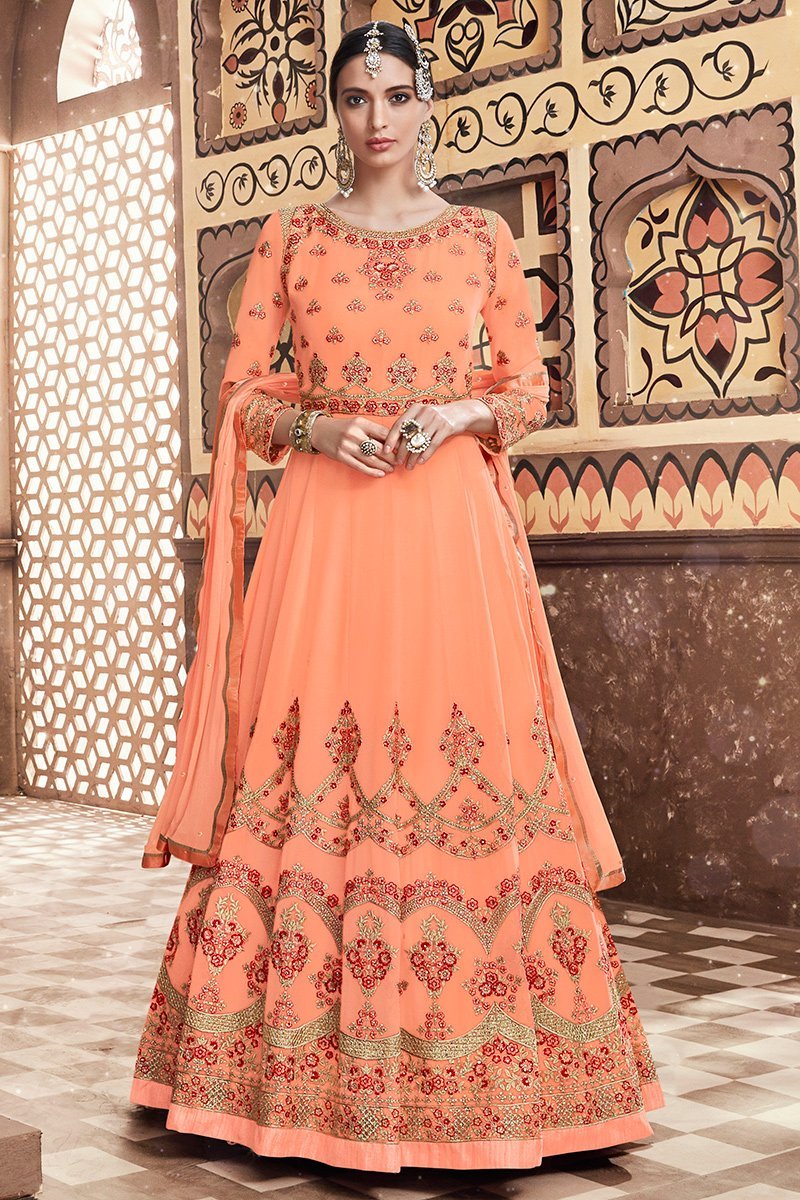 Bliss Orange Multi Embroidered Party Wear Anarkali Suit