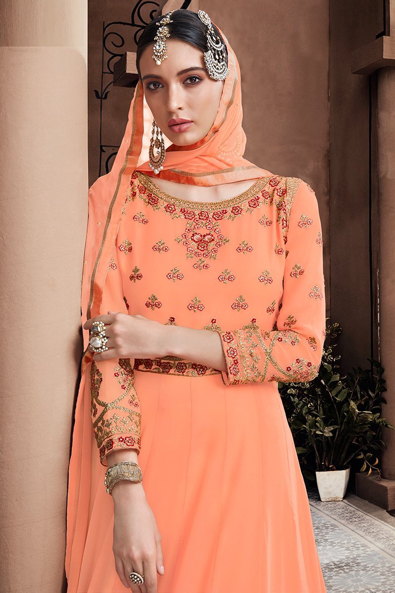 Bliss Orange Multi Embroidered Party Wear Anarkali Suit