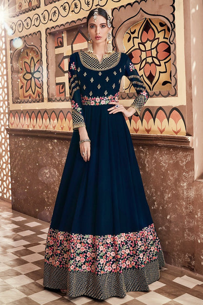 Midnight Blue Multi Embroidered Party Wear Anarkali Suit
