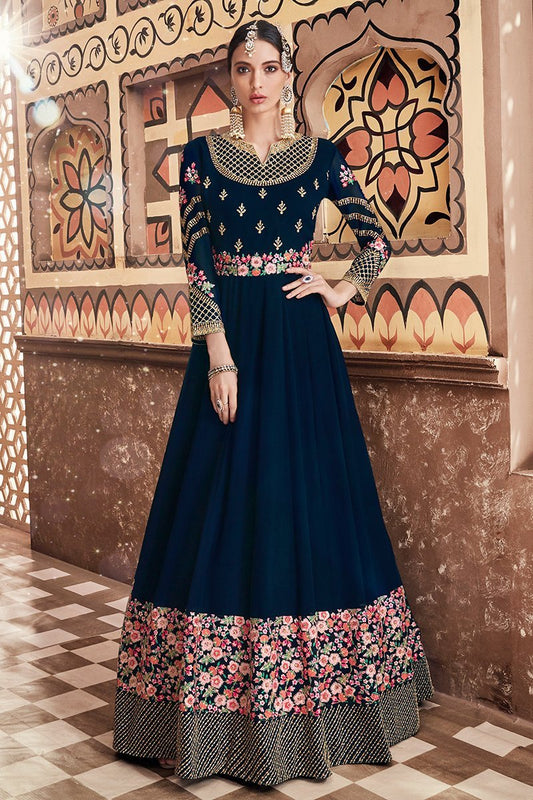 Midnight Blue Multi Embroidered Party Wear Anarkali Suit