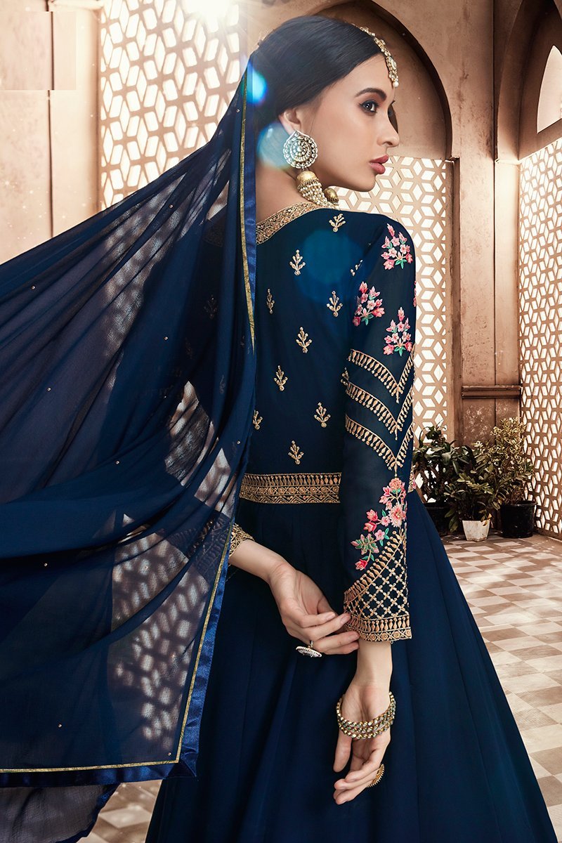 Midnight Blue Multi Embroidered Party Wear Anarkali Suit