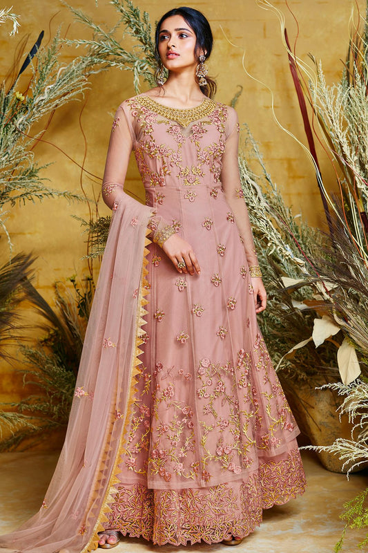Mauve Designer Butterfly Net Anarkali Suit