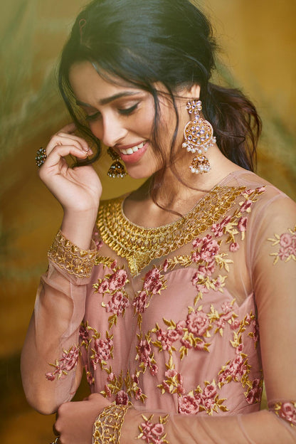 Mauve Designer Butterfly Net Anarkali Suit