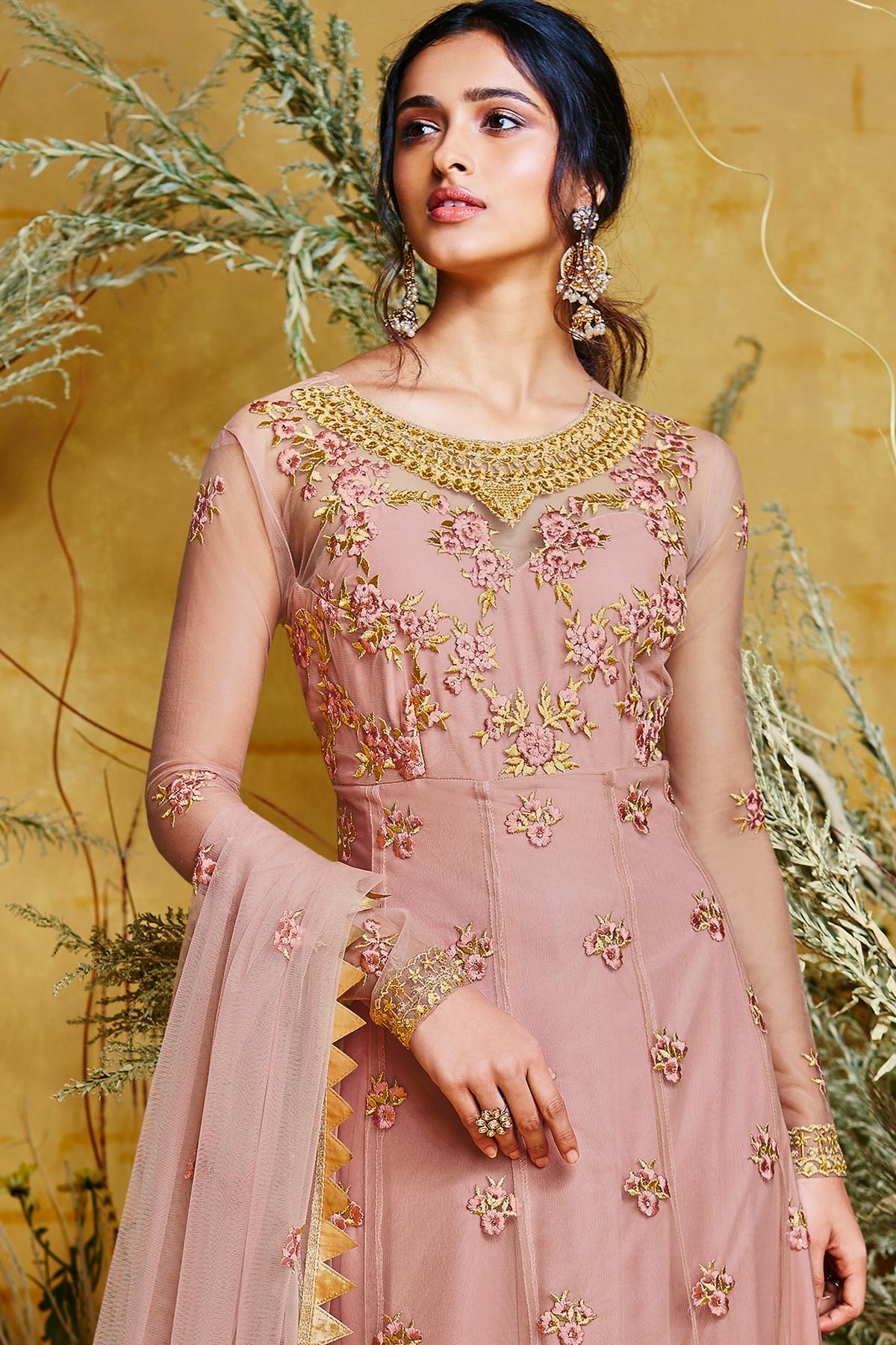 Mauve Designer Butterfly Net Anarkali Suit