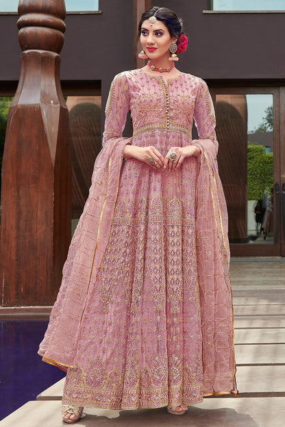Mauve Embroidered Designer Anarkali Suit