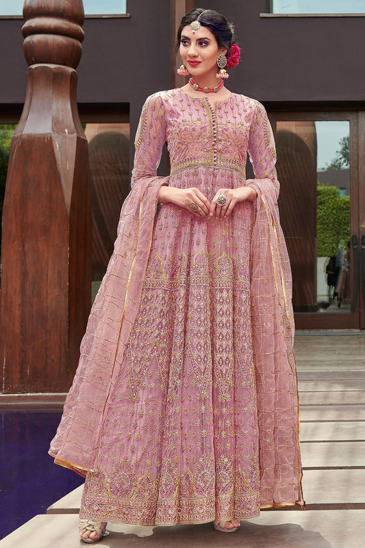 Mauve Embroidered Designer Anarkali Suit